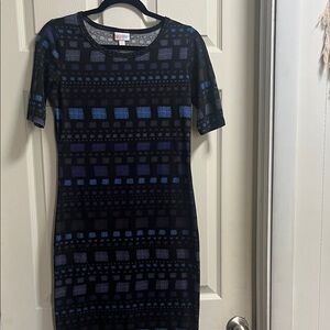 LuLaRoe Black and Blue Geometric Mini Dress